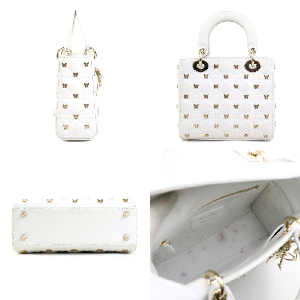 Dior 2way Shoulder white  leather Bag Christian gold Lady